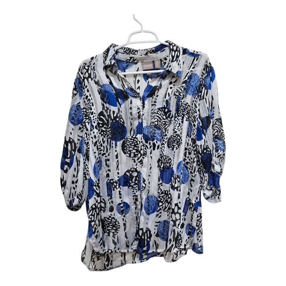 Chico’s Sheer Crinkle Dot Animal Print Top Women’s 2 - Picture 1 of 11